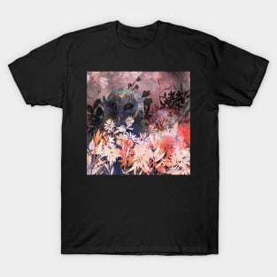 Cosmic Barn Owl in Flower Field Negative Painting T-Shirt